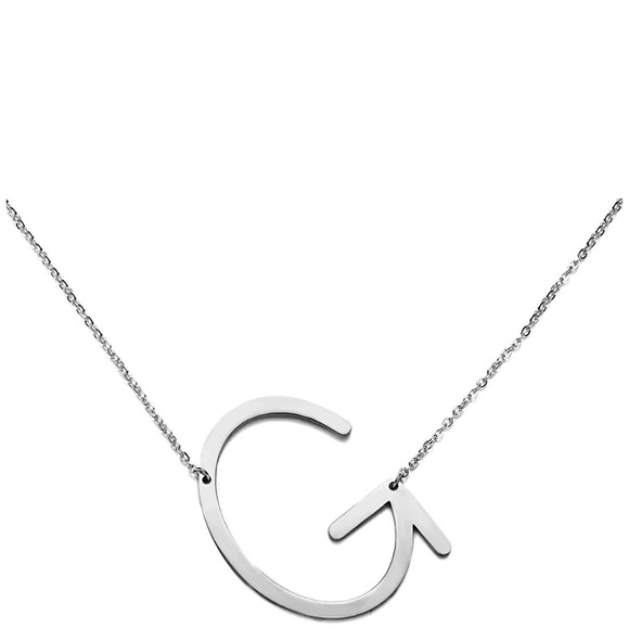 Silver Initial Pendant Necklace Letters A-Z - Picture 2 of 4